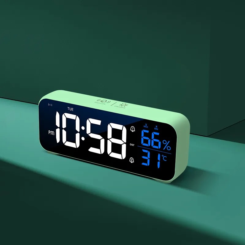 Music LED Digital Alarm Clock with Voice Control, Temperature & Humidity Display - 1200mAh Battery Desktop Clock for Home Decor